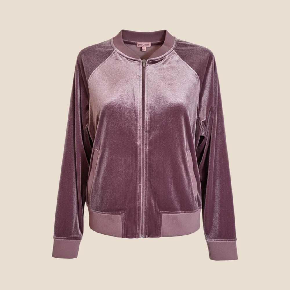 Juicy Couture Womens Velour Bomber Jacket Mauve‎ Purple Full Zip Track Top Large